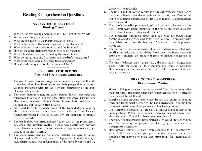 The Light of the World by Ernest Hemingway with Reading Comprehension Questions