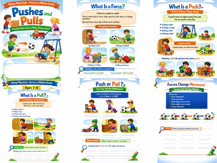 Pushes and Pulls Forces and Motion Activities Workbook KS2 Science Ages 7–8 Printable PDF