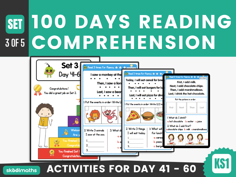 100 Days Reading Comprehension Worksheets for Year 1 to Year 2 (SET 3)