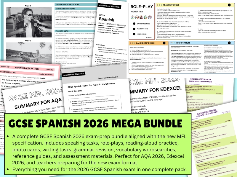 GCSE Spanish 2026 MEGA BUNDLE | New MFL Specification | Speaking, Writing, Reading Aloud, Photo Cards, Role‑Plays, Grammar & Vocabulary