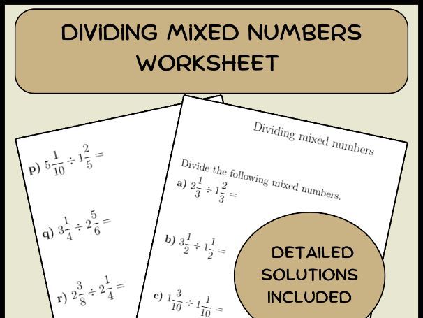 Dividing mixed numbers worksheet (with solutions)