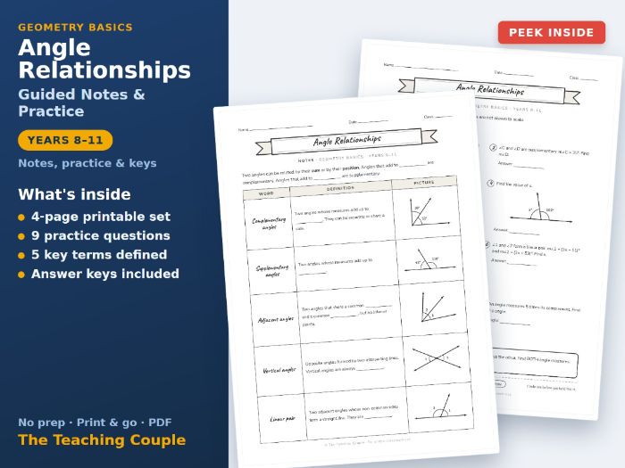 Angle Relationships Guided Notes & Practice | Years 8-11