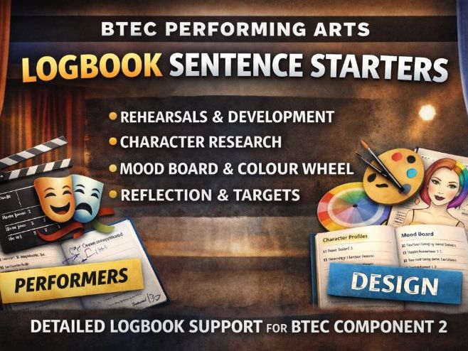 BTEC Performing Arts Logbook Sentence Starters (Performers & Design)