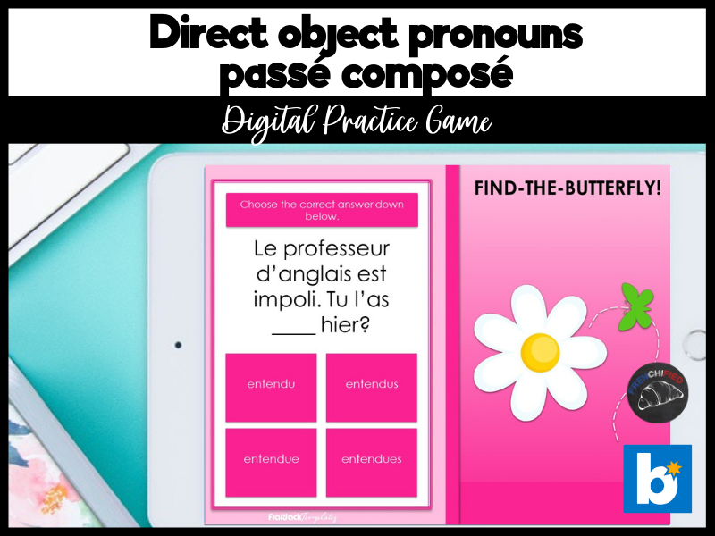 French passé composé and direct object pronouns Boom™ Cards