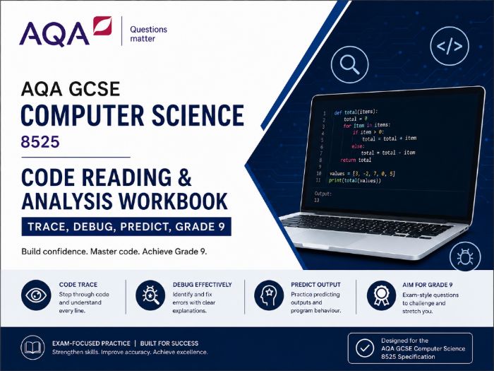 AQA GCSE Computer Science 8525 Code Reading & Analysis Workbook | Trace, Debug, Predict, Grade 9