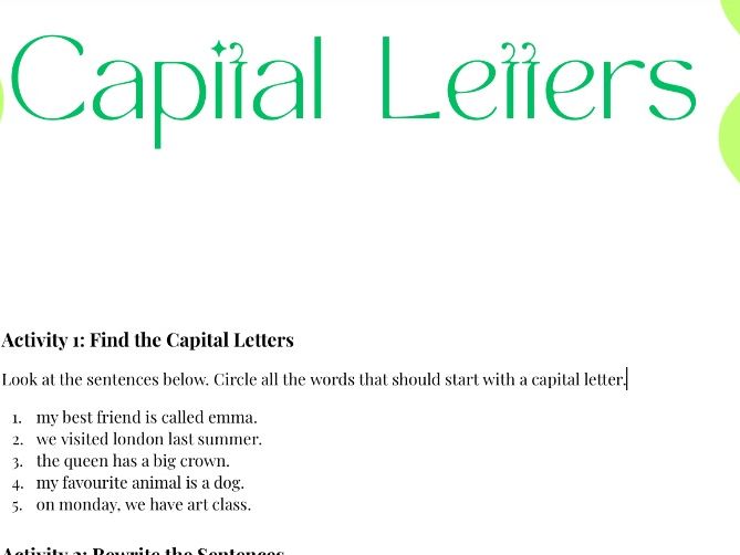 Year 2 Capital Letters Starter
