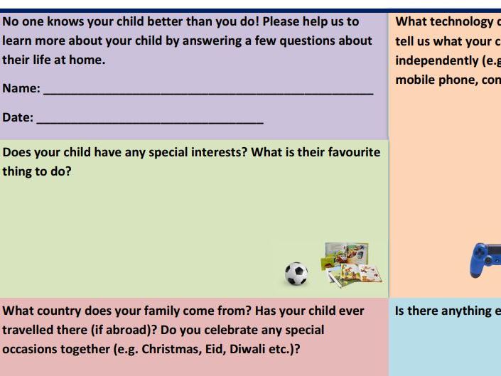 EYFS Parent Questionnaire for Learning Journals