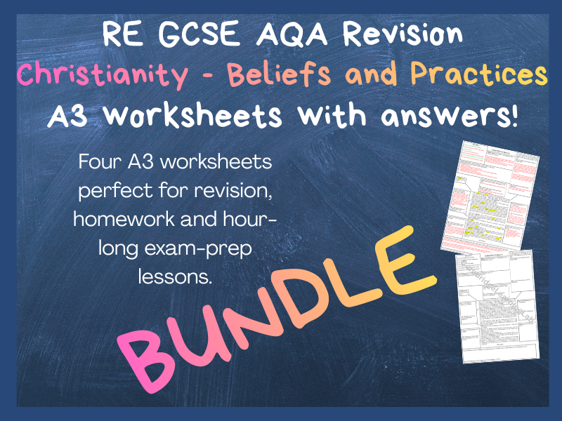 Christianity RE Revision AQA GCSE A3 Worksheets with answers | Beliefs and Practices
