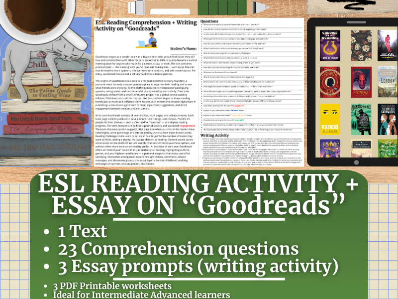 ESL Reading Comprehension + Writing Activity Worksheets - Goodreads
