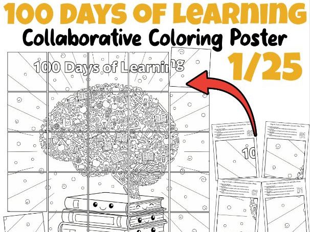 100 Days of Learning Collaborative Coloring Poster – 100th Day of School Activity