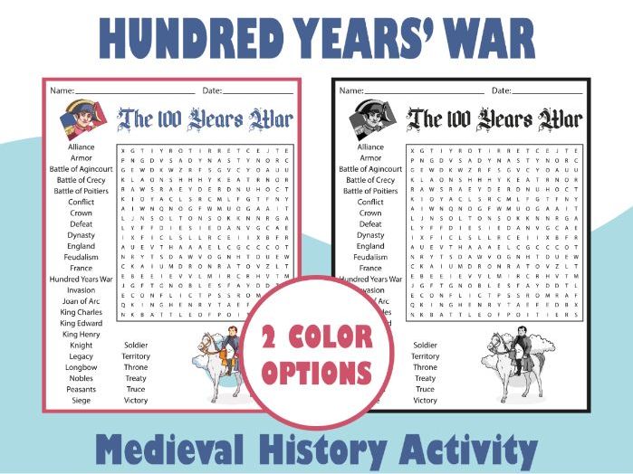 Hundred Years’ War Word Search Puzzle | Medieval History Activity