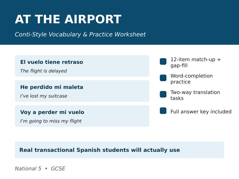 At the Airport - Conti-Style Vocabulary & Practice Worksheet