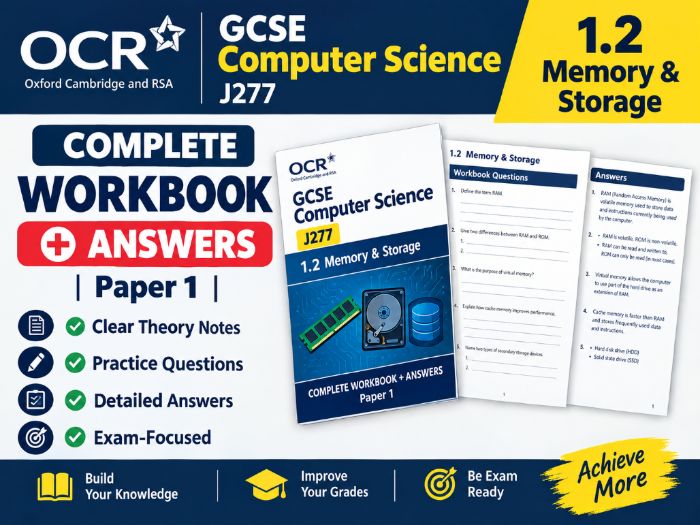 OCR GCSE Computer Science J277 1.2 Memory & Storage COMPLETE Workbook + Answers | Paper 1
