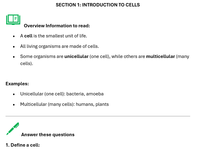 GCSE Combined Science Biology - Cell Structure