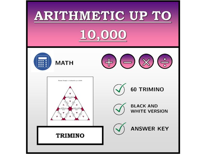 Trimino | Arithmetic up to 10,000 | Math Activity