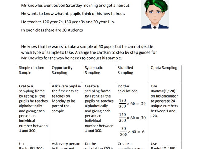 A-Level Maths: Sampling task and extension