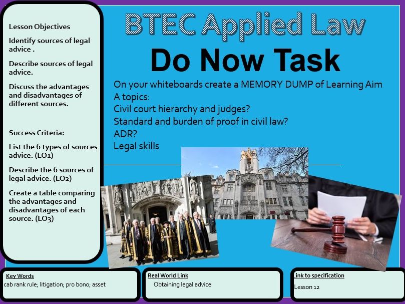 BTEC Applied Law Unit 1 Learning Aim C Lessons | Teaching Resources