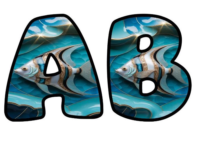 Mopa Fish Ocean Sea Blues Classroom Display Lettering Set | Upper & Lowercase Letters, 0-9 and Signs