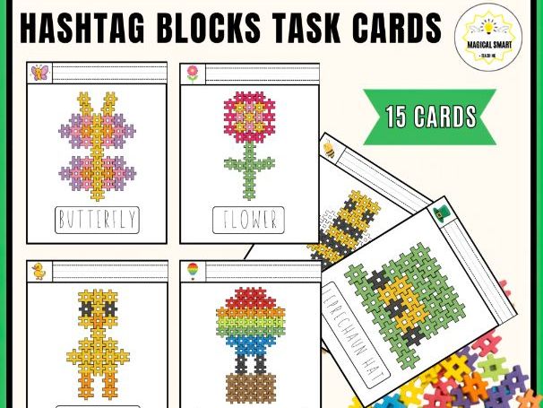 Spring Hashtag Blocks Task Cards Build Stem Math Challenge Centers Activities