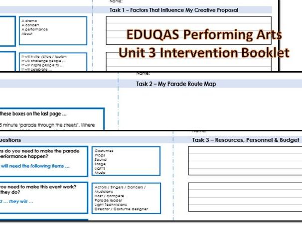 Eduqas Performing Arts Unit 3 Intervention Student Workbook (2026)  A3 Scaffolded Student Support