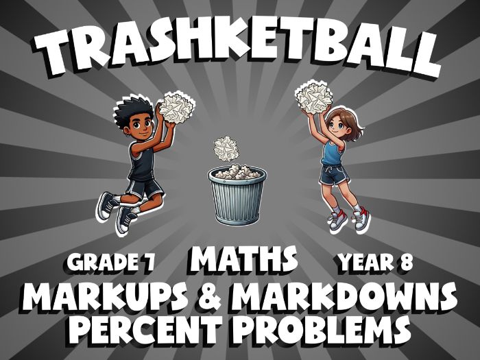 Markups & Markdowns Percent Problems TRASHKETBALL Maths Game | No-Prep Year 8 Review Activity