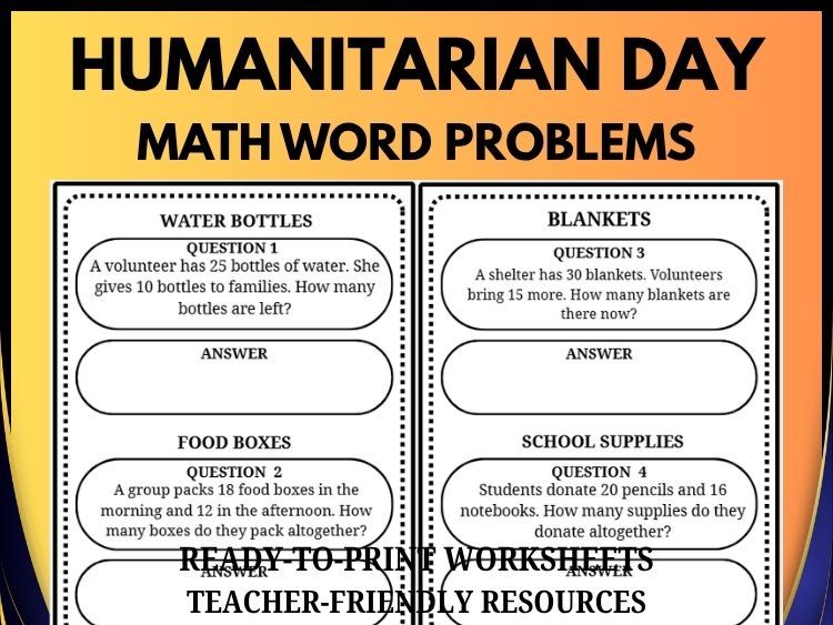 Humanitarian Math Activities | 40 Math Word Problems | Grades 2–8