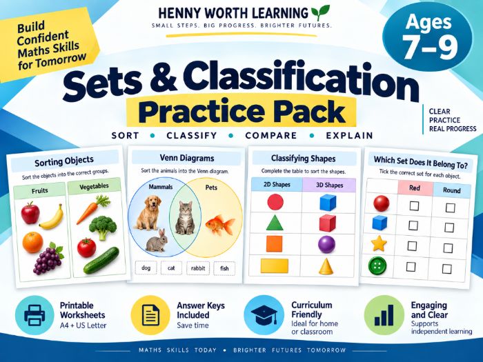 Sets & Classification Practice Pack | Ages 7–9