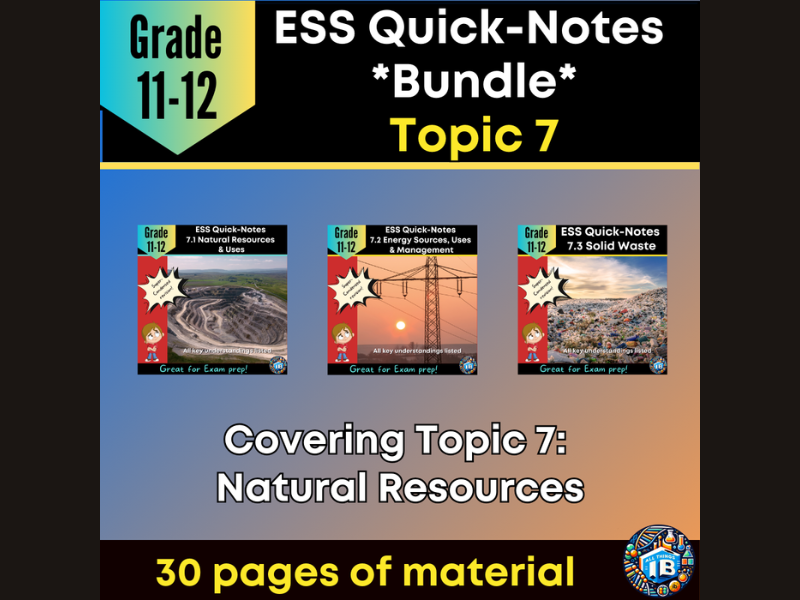IB DP ESS Quick Notes Bundle: Topic 7 Natural Resources Condensed Revision 2026