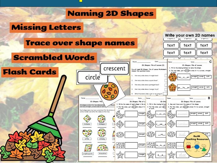 2D Shapes Autumn Fall Leaves Worksheets
