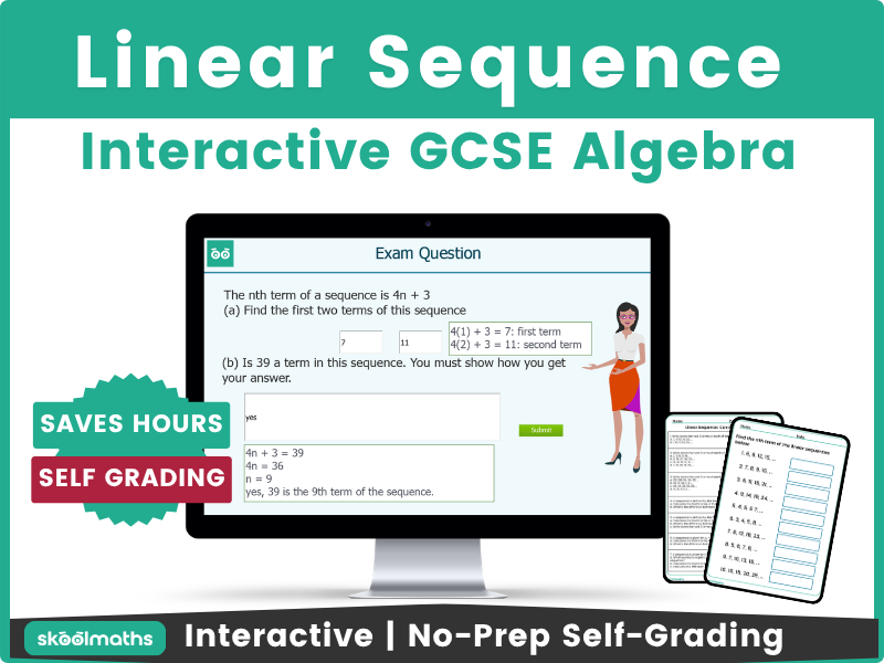 Linear Sequences - GCSE Interactive Maths Lesson with Self-marking Activities