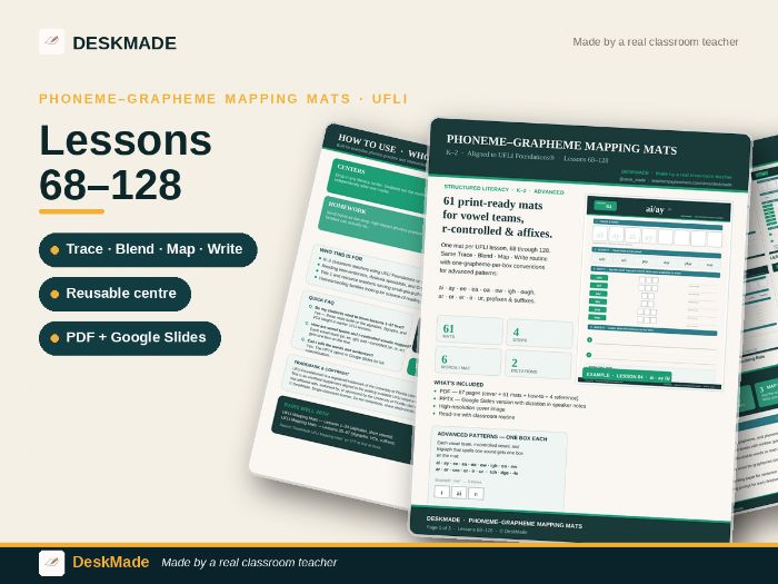 UFLI Foundations Mapping Mats | Lessons 68–128 | Vowel Teams + Affixes