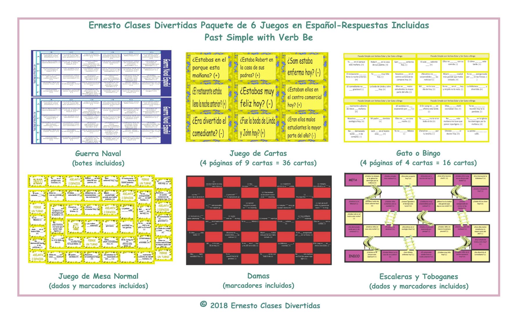 Past Simple With Verb Estar And Ser 6 Spanish Game Bundle Teaching