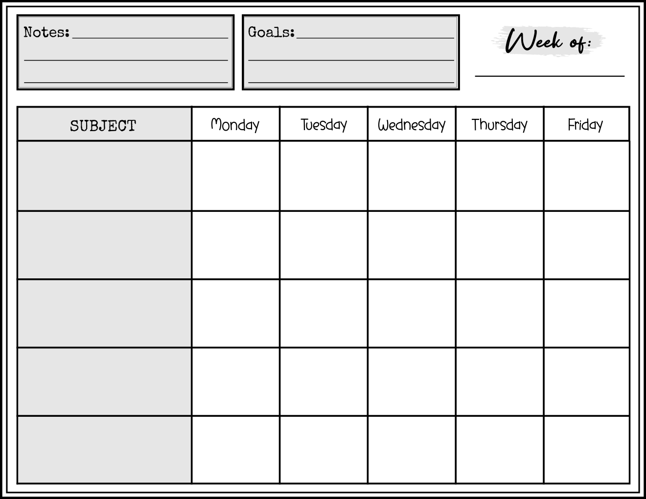 Blank Weekly Lesson Plan Templates - 4 Printable Teacher Planner ...