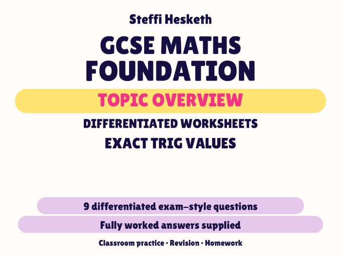 GCSE Foundation Exact Trig Values | Topic Overview Differentiated Worksheet
