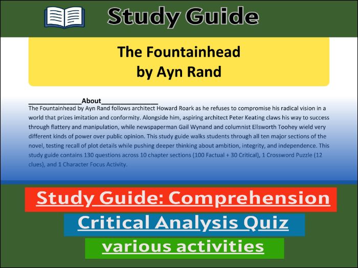 Study Guide for :The Fountainhead by Ayn Rand  & Comprehension Test