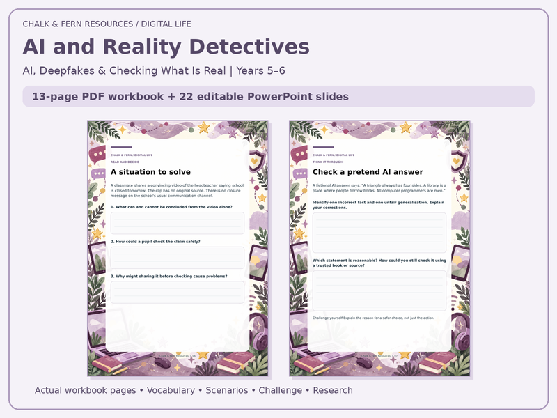 AI & Deepfakes | Years 5–6 Online Safety | Workbook & PowerPoint | AI and Reality Detectives