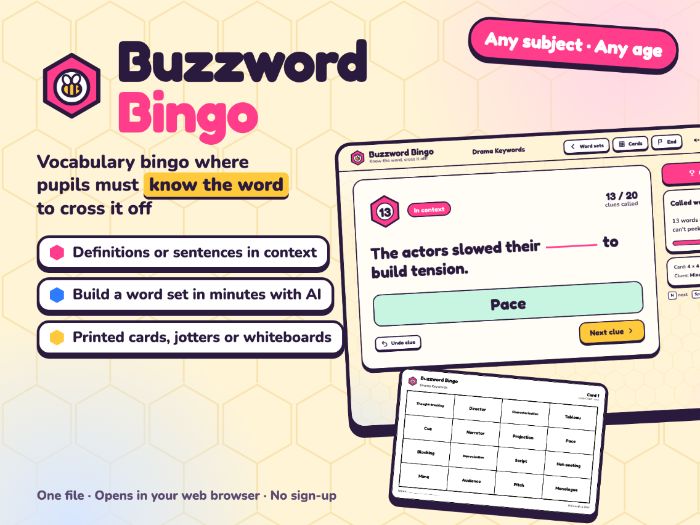 Buzzword Bingo: Vocabulary Game, Any Subject