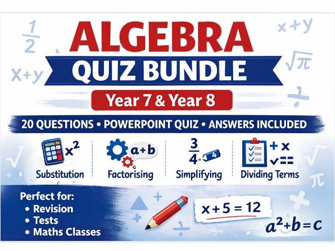End of Year Algebra Quiz Bundle | Year 7–8 Maths