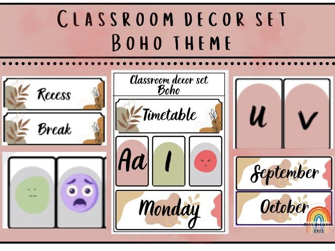 Boho Classroom Decor Set | Visual Timetable, Date, Letters & Numbers | Editable
