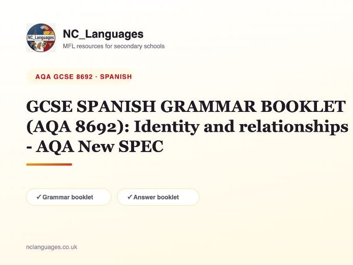 GCSE SPANISH GRAMMAR BOOKLET (AQA 8692): Identity and relationships - AQA New SPEC