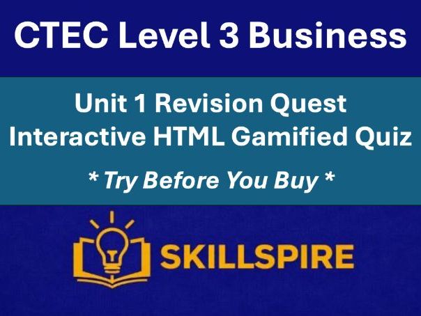 CTEC Level 3 Business Unit 1 RevisionQuest |Interactive HTML Gamified Quiz | All 8 Learning Outcomes