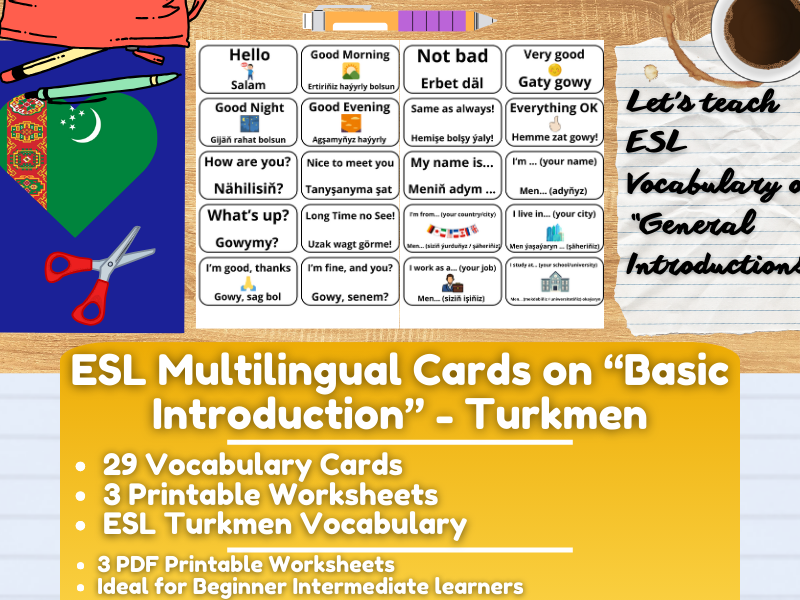 ESL Multilingual Vocabulary Flashcards on "General Introductions" - Turkmen