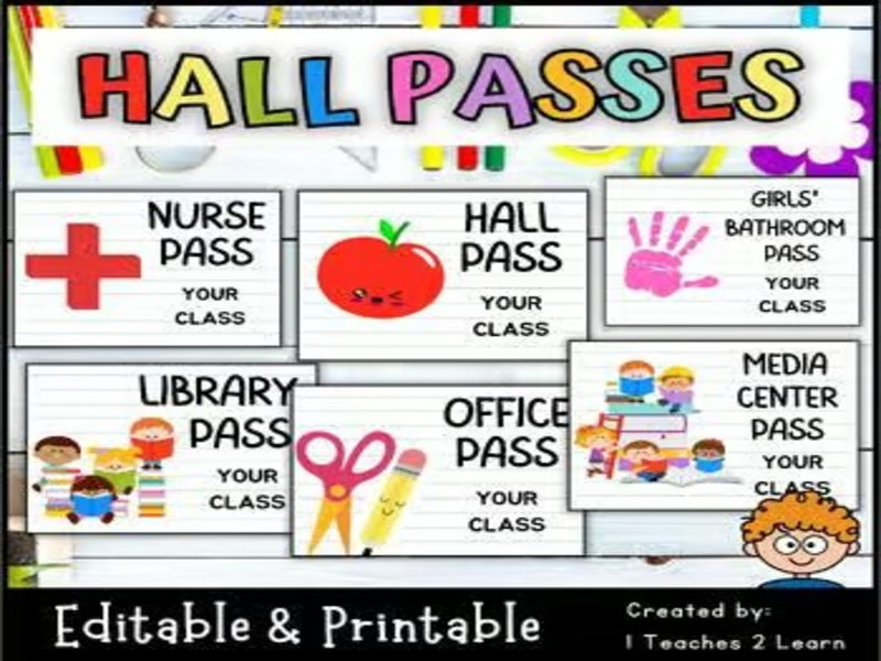 Hall Pass Template Editable Printable Hallway Passes