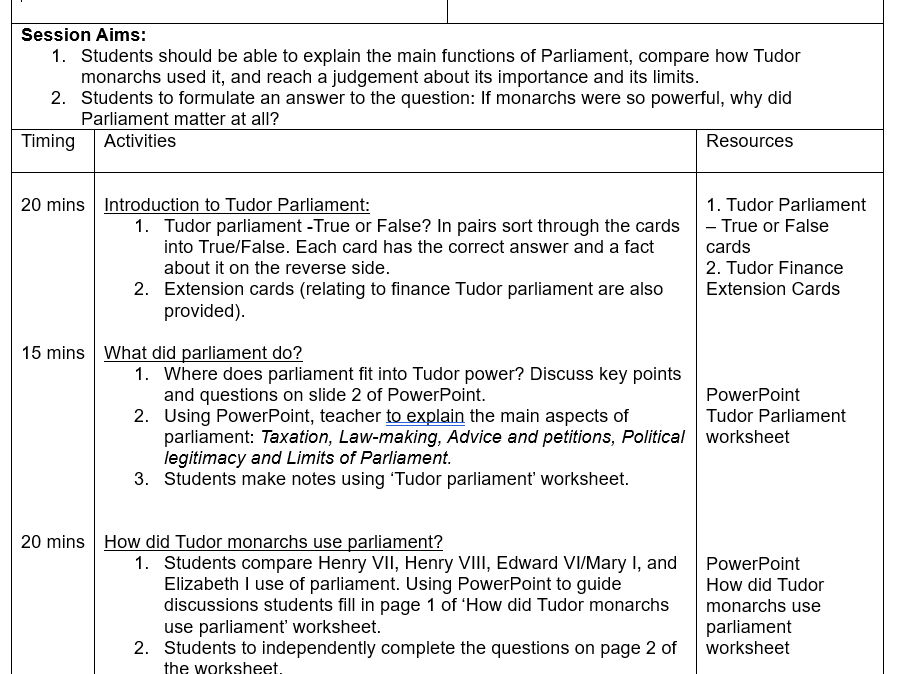 Rebellion & Disorder Under The Tudors Lesson 5: Parliament  (1)