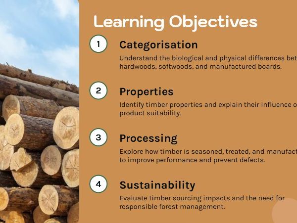 Timbers: Hardwood, Softwoods and Manufactured boards