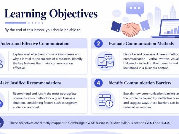 Cambridge iGCSE Business - 2.4 Internal and External COmmunication