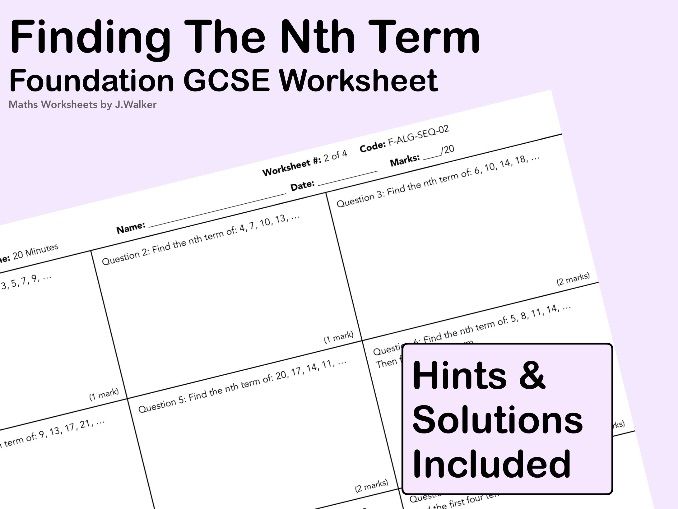 GCSE Maths Worksheet: Finding The Nth Term- Foundation Tier