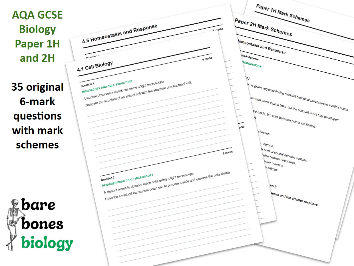 AQA GCSE Biology 8461 6 Mark Questions Bundle | Paper 1 & Paper 2 + Mark Schemes