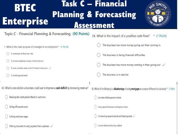 BTEC Enterprise - Task C - Financial Planning Assessment - Microsoft Forms Quiz