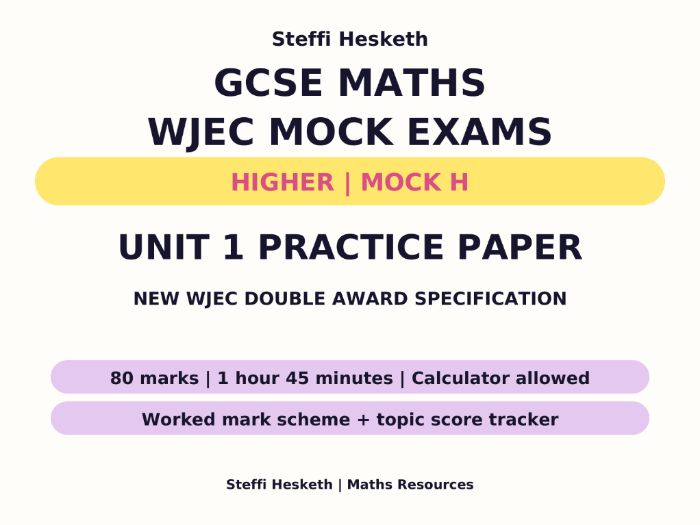 WJEC GCSE Maths & Numeracy Unit 1 Higher Mock H + Mark Scheme